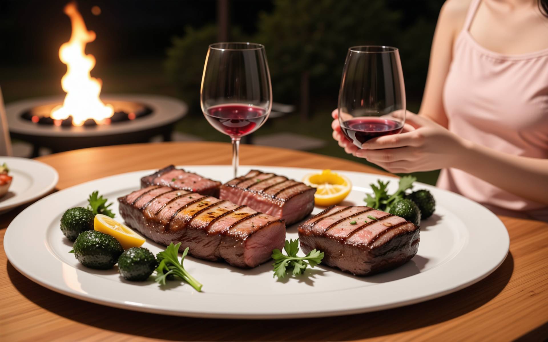 一对情侣在超市里，男生推着购物车认真挑选肉类，女生偷偷往购物车里放零食，两人相视一笑，画面温馨有趣