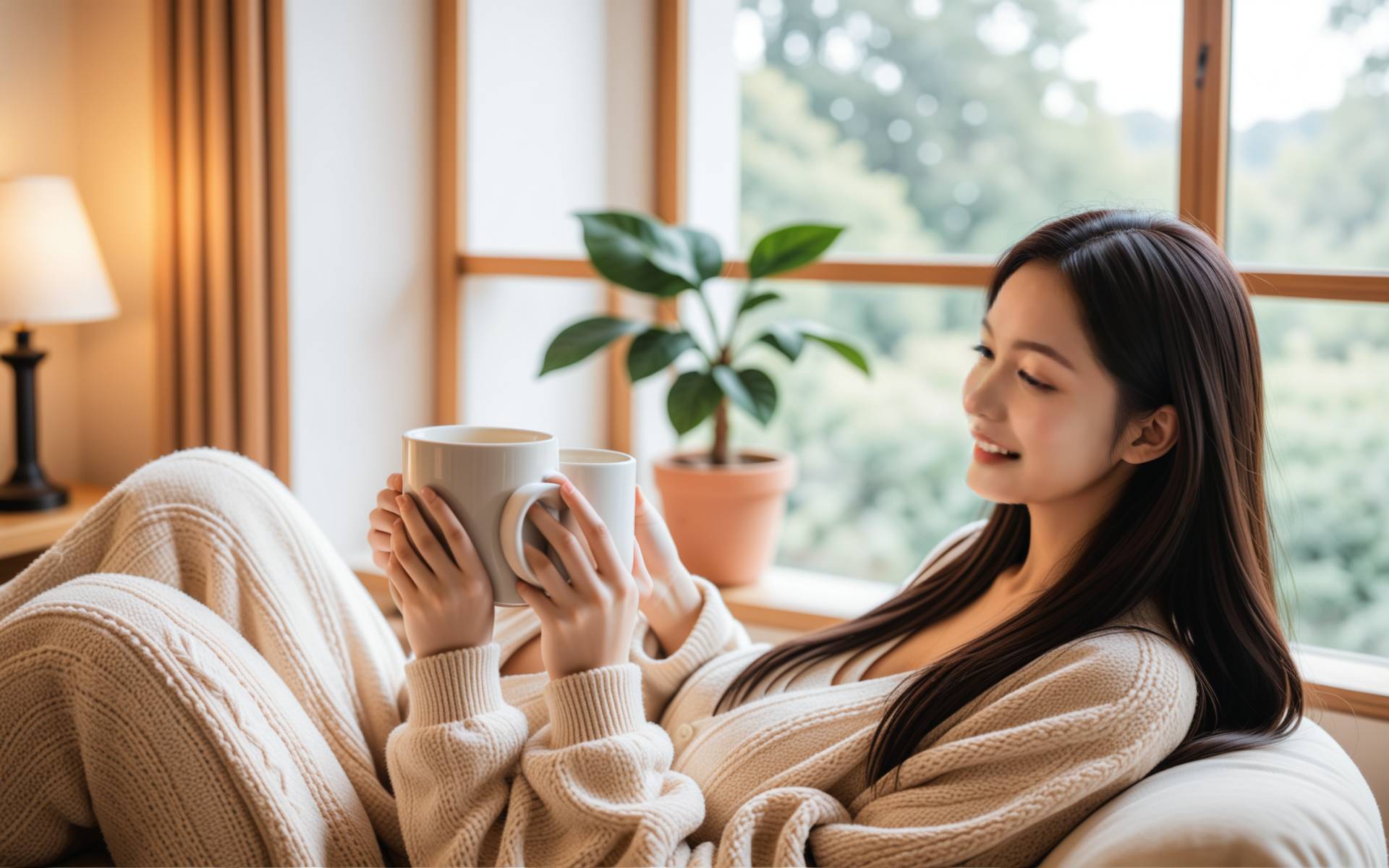 一个女生收到男友赠送的复古胶片相机，眼中充满惊喜与感动，背景是温馨的家居环境