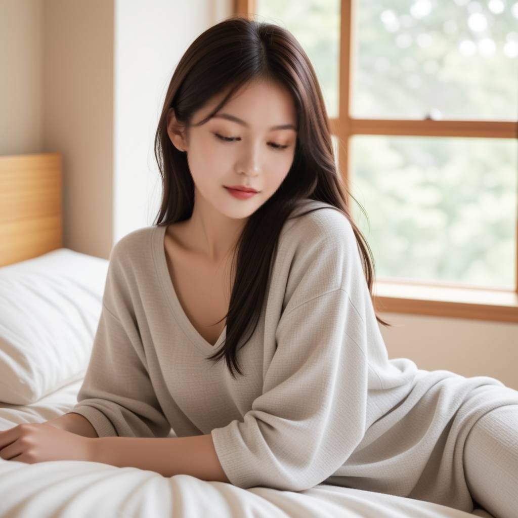 一位女士慵懒地靠在沙发上，眼神温柔，一位男士正深情地注视着她，眼神中充满爱意和欣赏