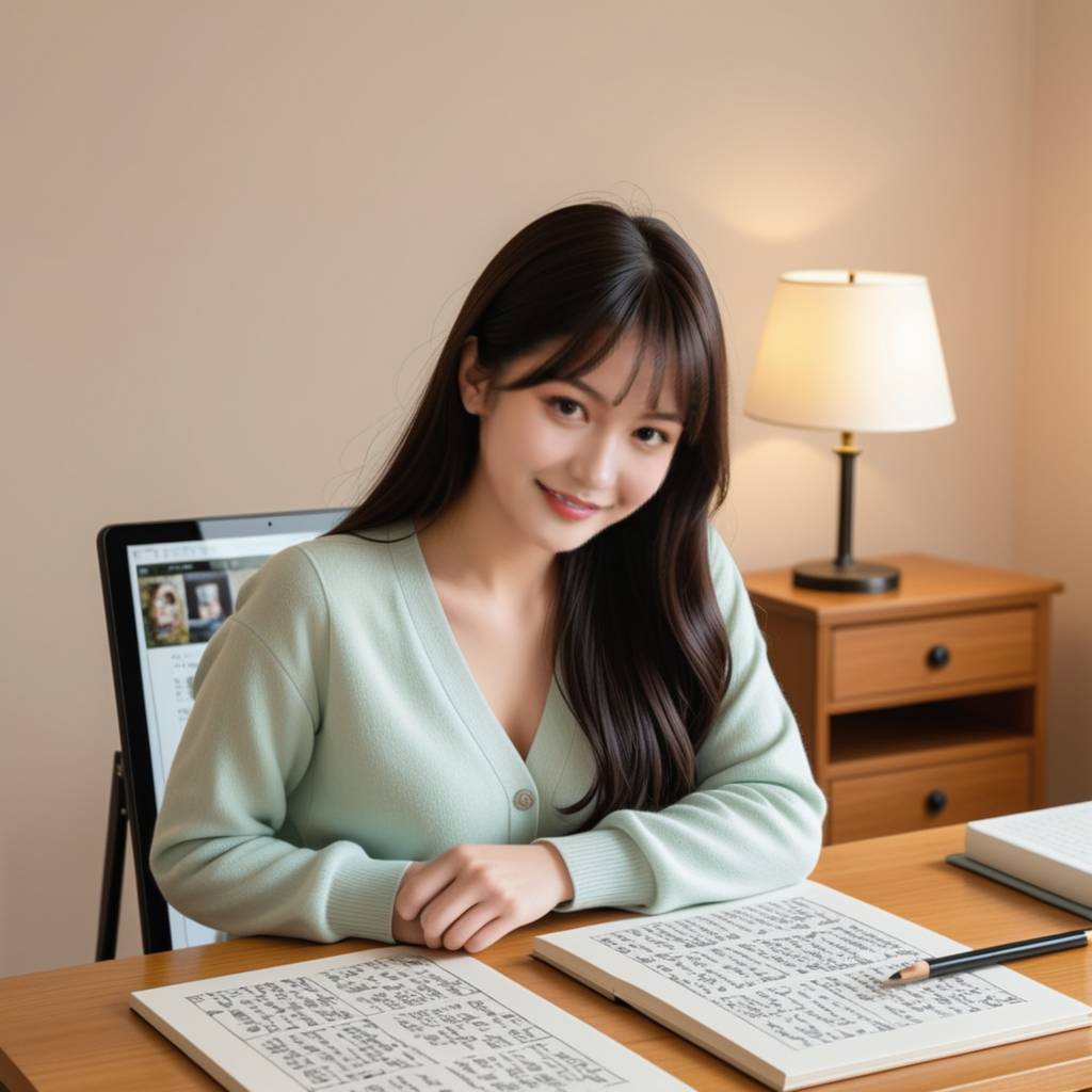 一个女性在温馨的灯光下专注于笔记本电脑前的创作工作，背景有一个模糊的男性身影靠近，手持一杯热饮，准备温柔地打断