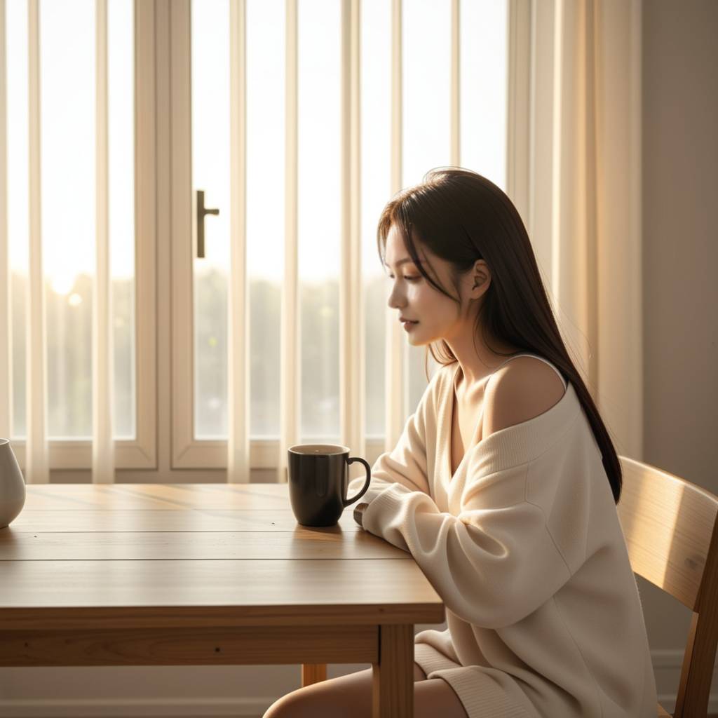 一张桌子上，放着一杯冒着热气的咖啡、一块提拉米苏，旁边有一张手写着暖心话语的卡片，背景是模糊的办公环境