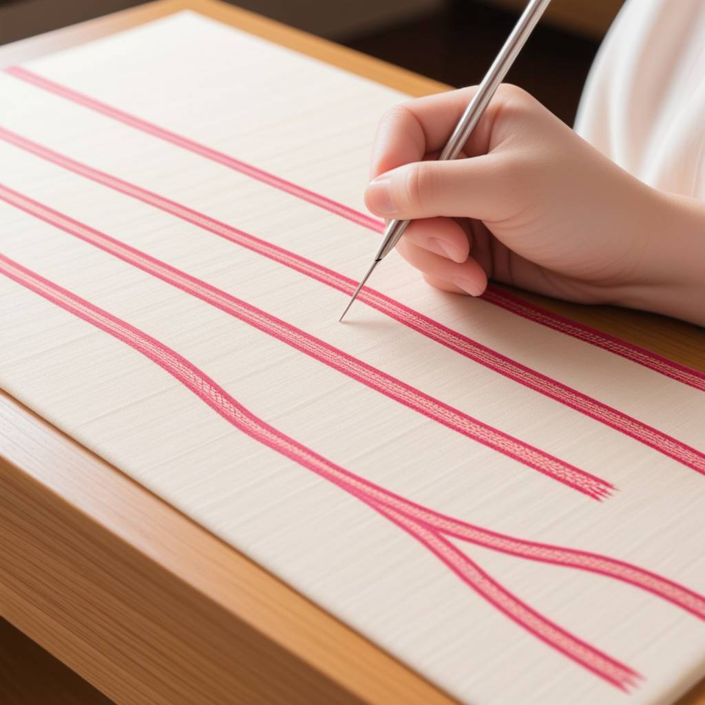 一个女生沉浸在制作精美的国风绒花手作中，桌上散落着丝线和工具，她的表情略显焦躁和专注，光线温暖而宁静。