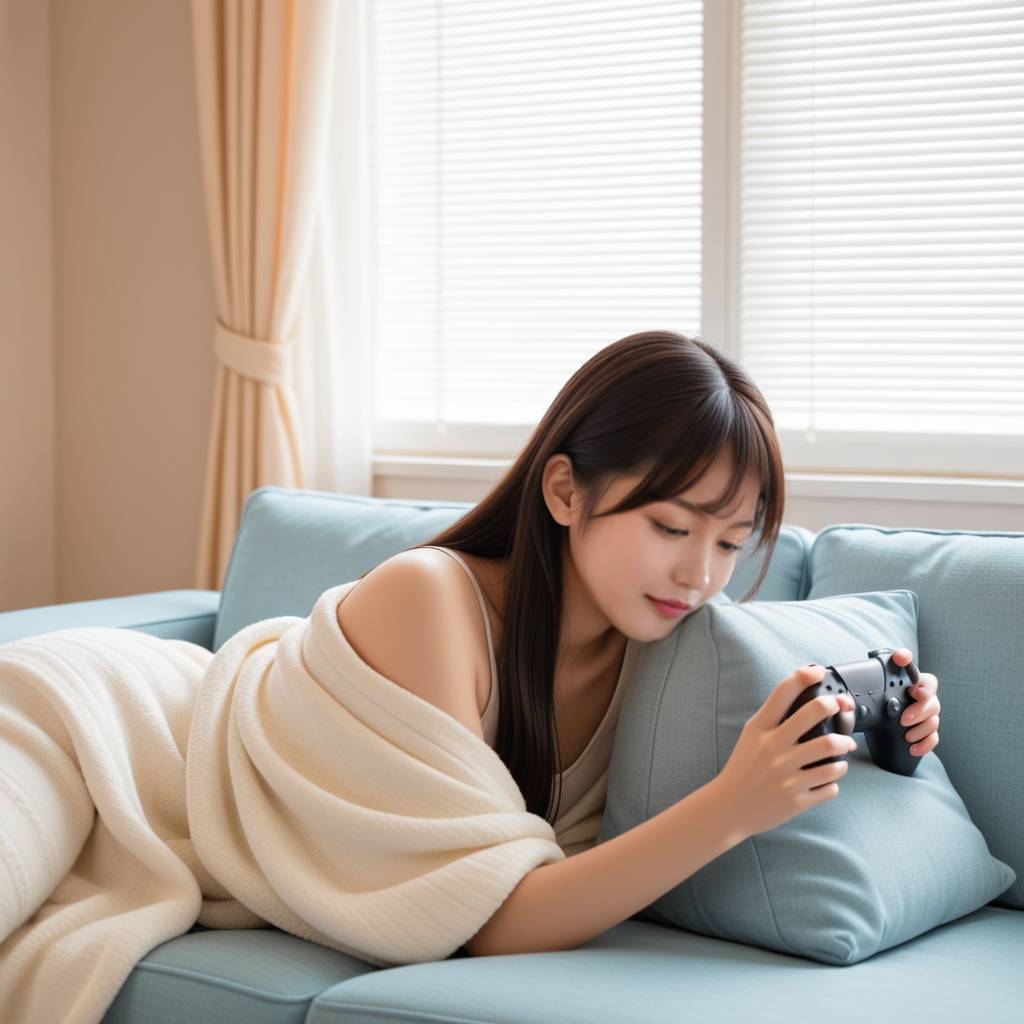 一个女生无奈又宠溺地看着男友在厨房里搞怪的场景，阳光从窗户洒入，气氛温馨而生活化