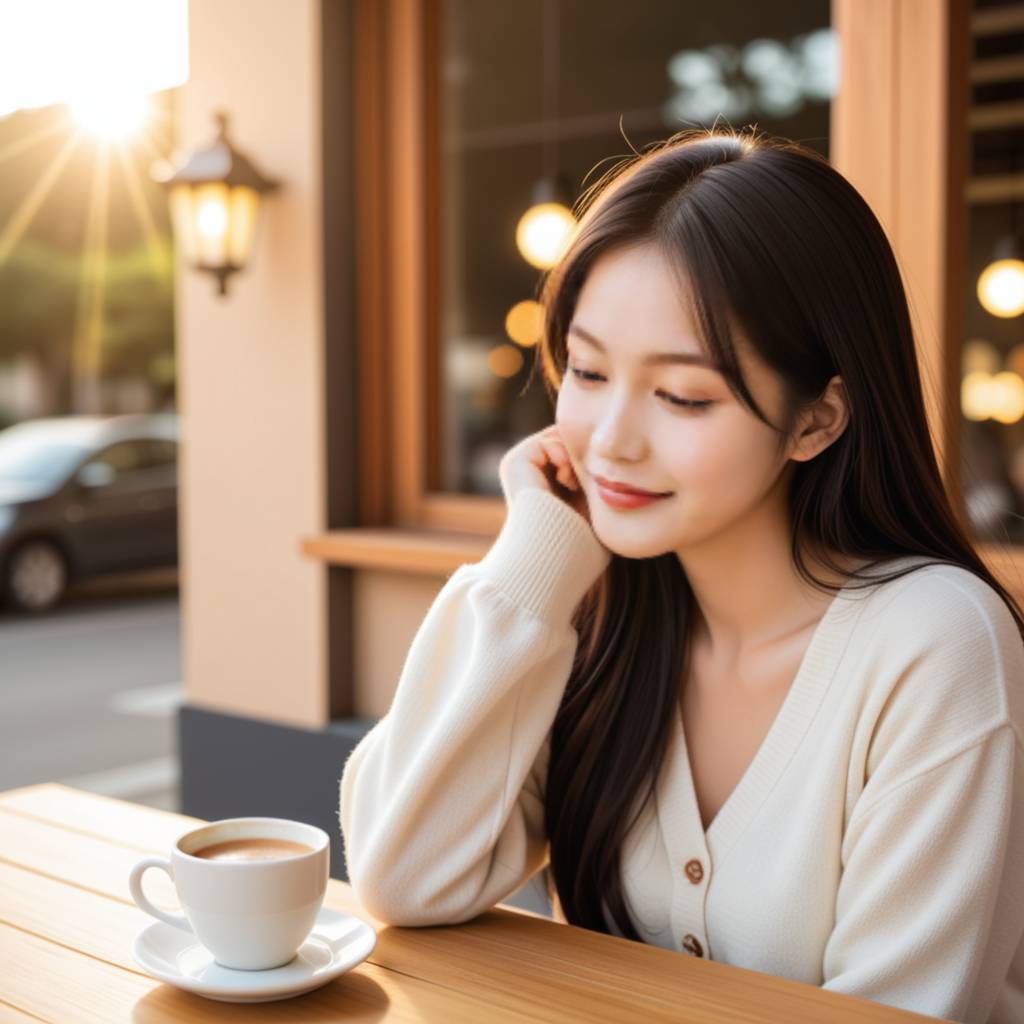 一对情侣在温馨的家居环境中，女生带着好奇又羞涩的表情看着男生，男生则带着宠溺又略带神秘的微笑。