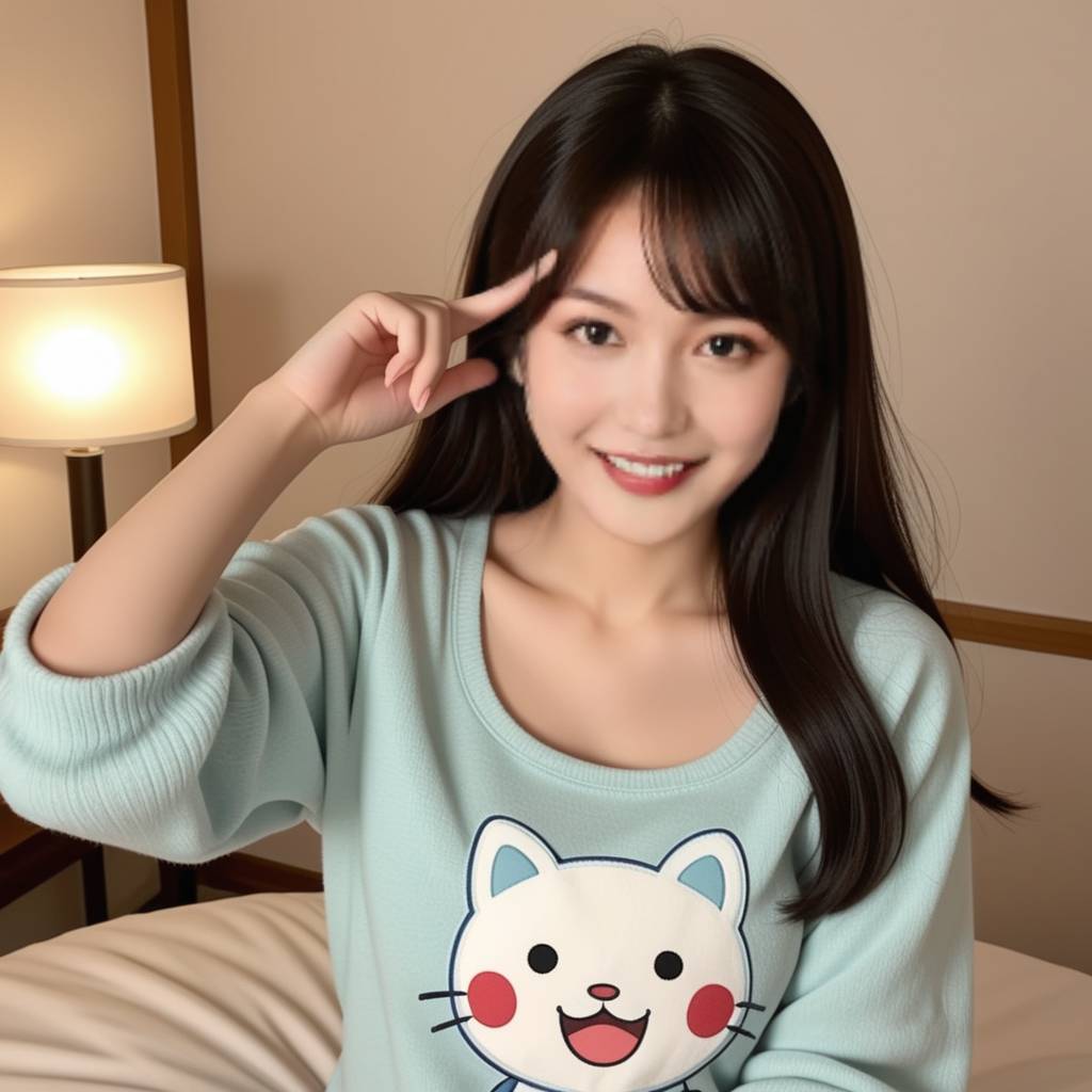 一个女生正在对着镜子化妆，假发和cosplay服装散落在周围，充满神秘和期待感